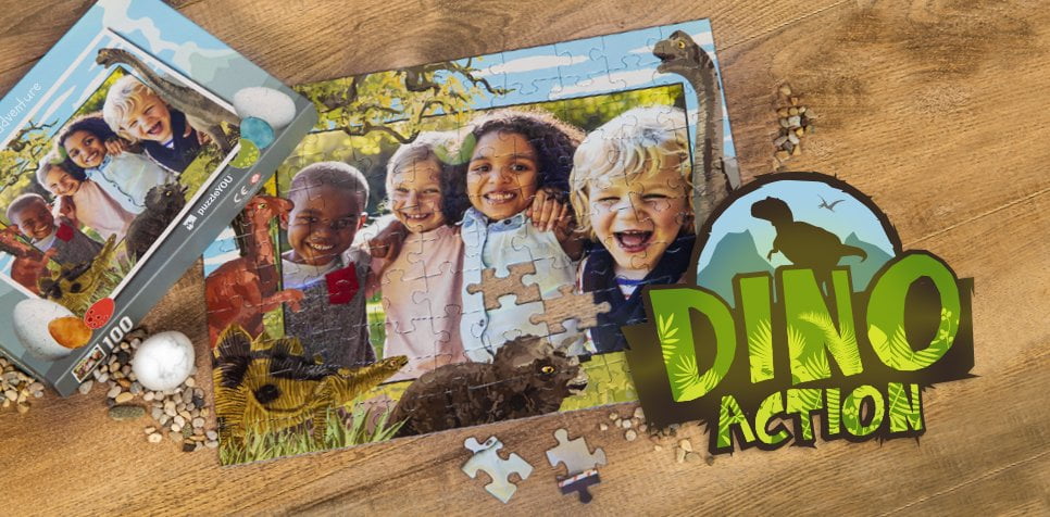 Dinozaurowe puzzle dla dzieci z własnymi zdjęciami & tekstami